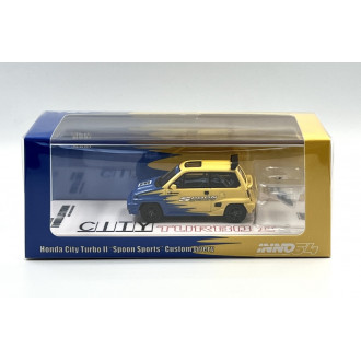 Inno64 1:64 1984 Honda City Turbo II Yellow/Blue Spoon with white Motocompo