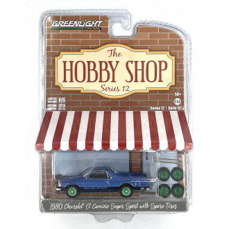 Greenlight 1:64 The Hobby Shop - 1980 Chevrolet El Camino Super Sport with Spare Tires Green Machine