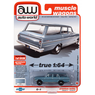 Auto World 1:64 - 1963 Chevy II Nova Station Wagon Silver Blue Poly