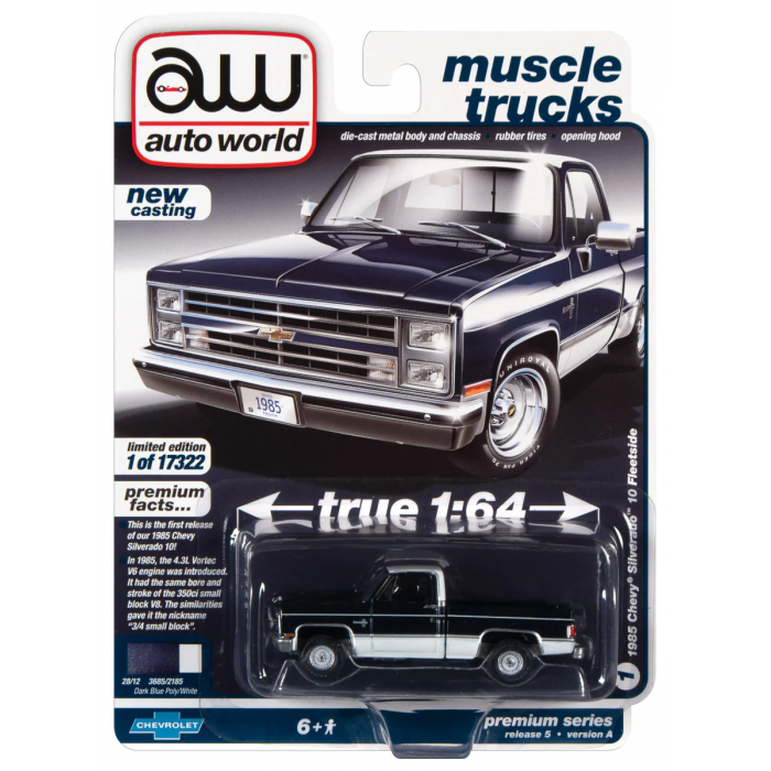 Auto World 1:64 - 1985 Chevrolet Silverado 10 Fleetside Dark Blue Poly