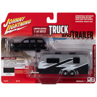 Johnny Lightning 1:64 Truck & Trailer - 2005 Cadillac Escalade Black with Camper Trailer