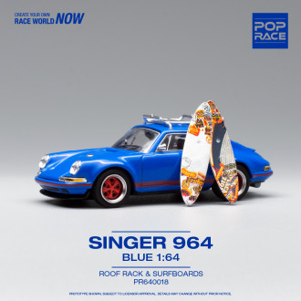 Pop Race 1:64 - Porsche 964 Singer Blue with Roof Rack & Surfboard