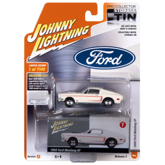 Johnny Lightning 1:64 - Collector Tin - 1968 Ford Mustang GT 428 Cobra Jet Wimbledon White