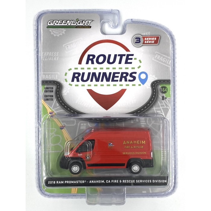 Greenlight 1:64 Route Runners - 2018 Ram ProMaster 2500 Cargo High Roof Anaheim California Fire & Rescue Service Division