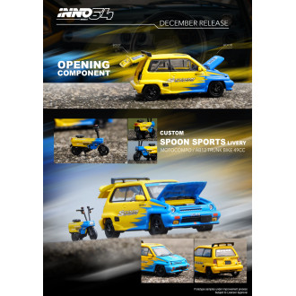 Inno64 1:64 - 1984 Honda City Turbo II Yellow/Blue Spoon with white Motocompo